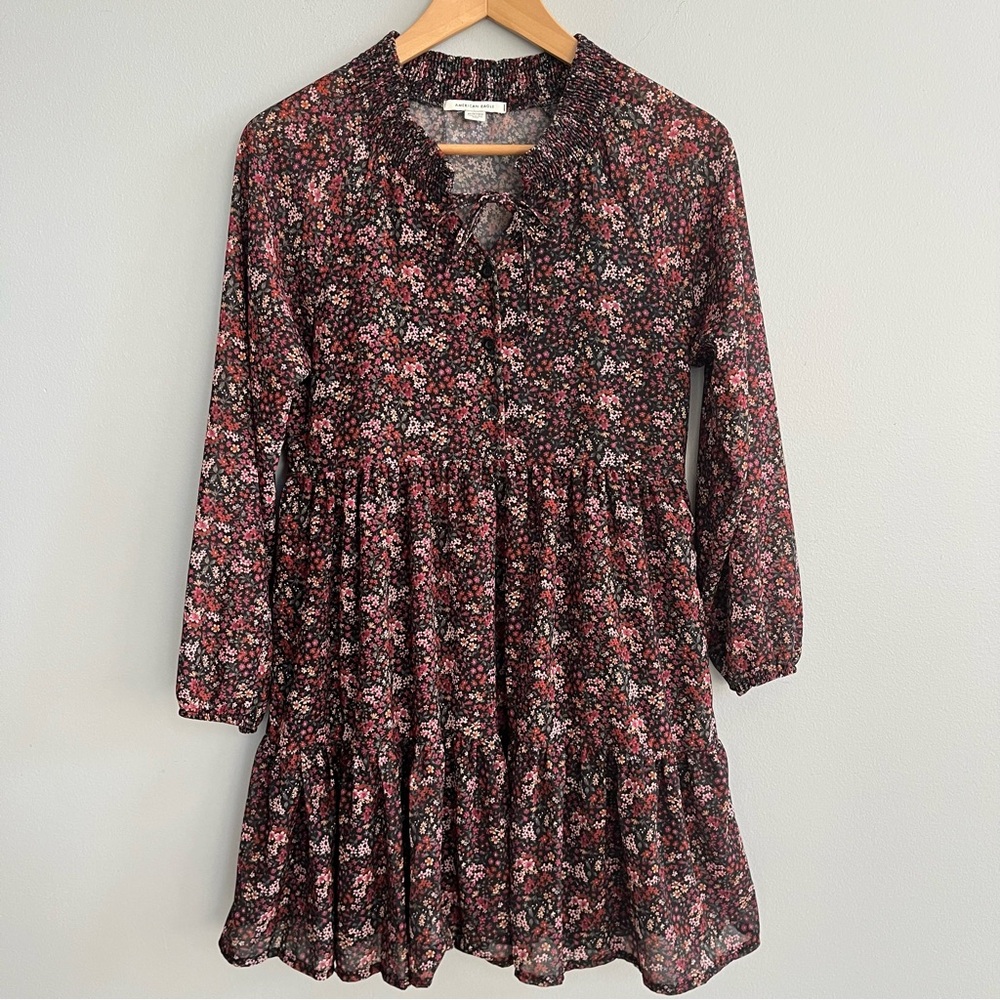 American Eagle Prairie Floral Long Sleeve Tiered Mini Dress Size XS Cottagecore